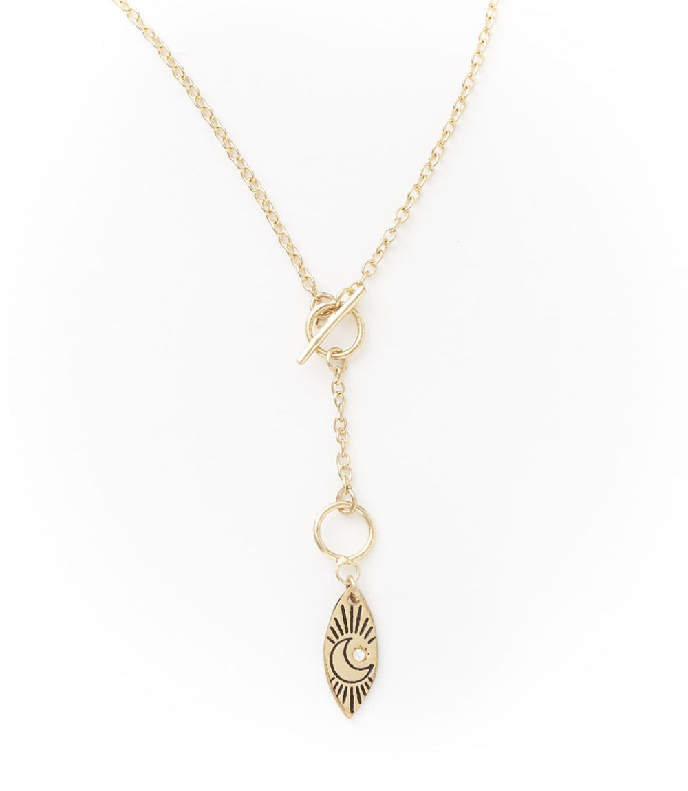 Ruchi Crescent Moon Charm Gold Dainty Drop Lariat Necklace - Matr Boomie Wholesale
