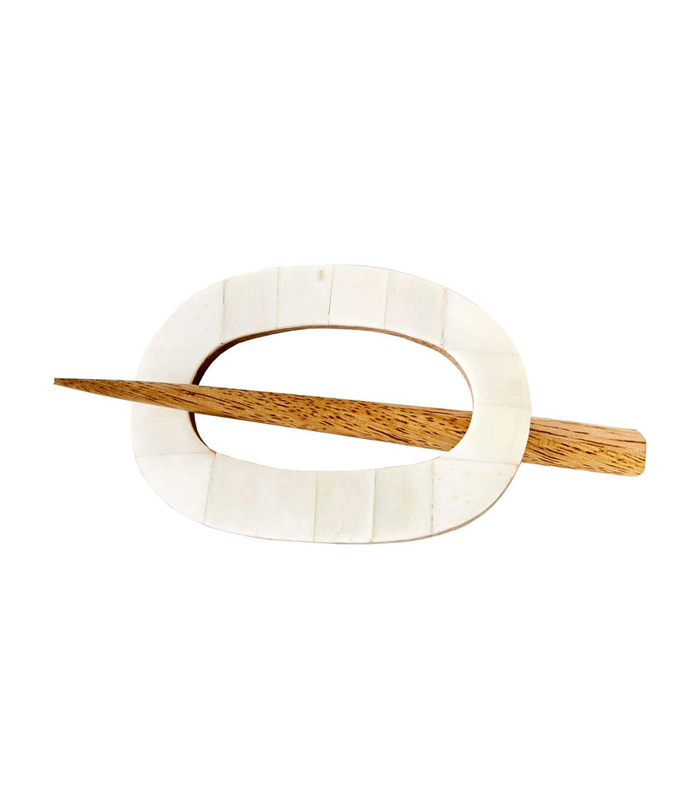 Mukhendu Hair Slide with Stick - Carved Bone, Natural