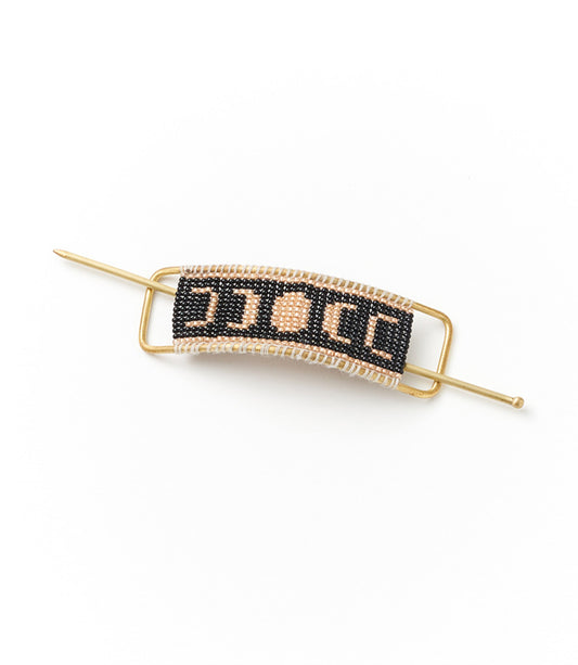 Adiya Moon Phase Black Beaded Hair Slide with Stick