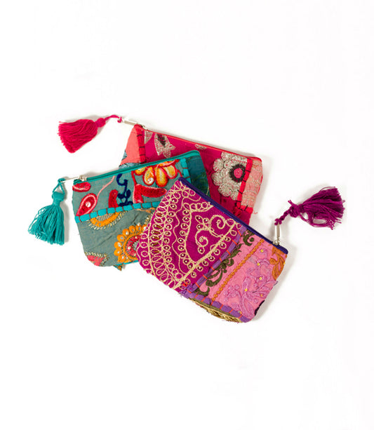 Color Splash Embroidered Coin Purse - Assorted, Fair Trade - Matr Boomie Wholesale