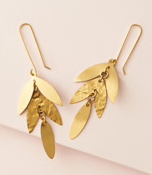 Chameli Leaf Gold Chandelier Dangle Earrings