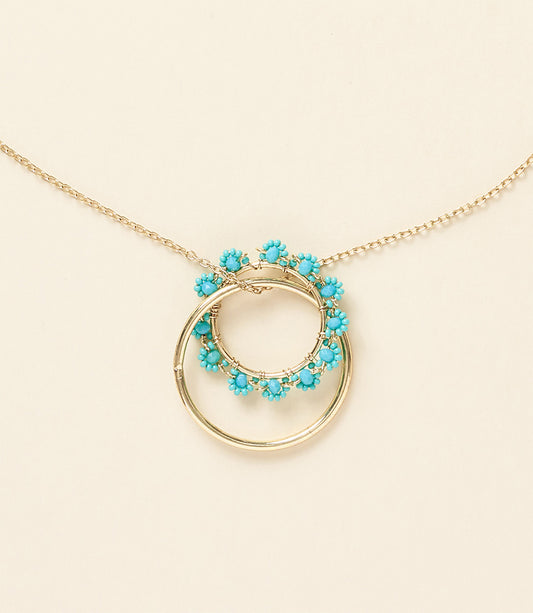 Jatasya Beaded Hoop Pendant Necklace - Turquoise, Gold