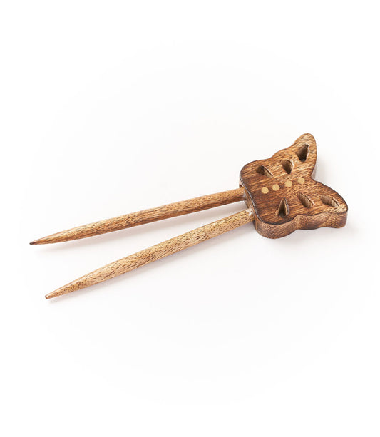 Hiranya Butterfly Wood Hair Pin - Hand Carved