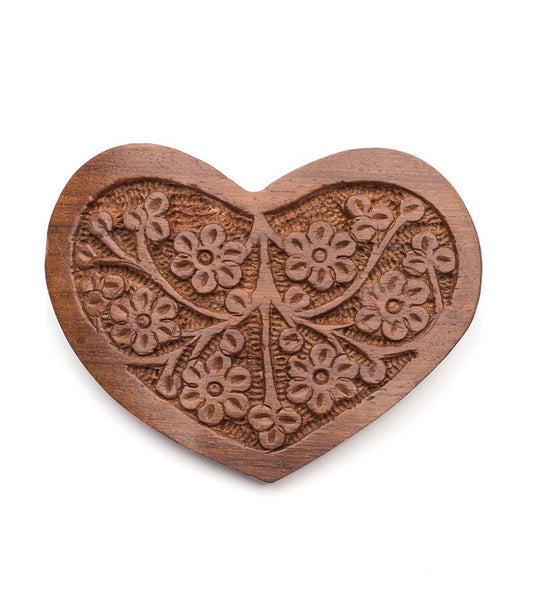 Sonia Floral Heart Barrette - Hand Carved Wood