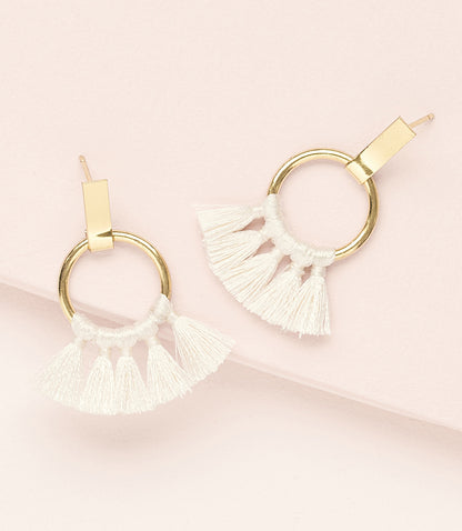 Danu White Tassel Drop Earrings