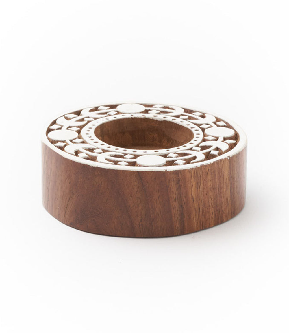 Aashiyana Moon Phase Tealight Candle Holder - Carved Rosewood