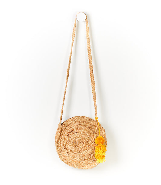 Pom Pom Jute Tassel Crossbody Bag - Natural, Hand Woven