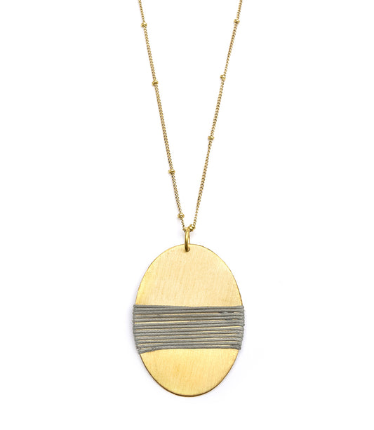 Kaia Gold Disc Drop Necklace - Gray Thread Wrapped