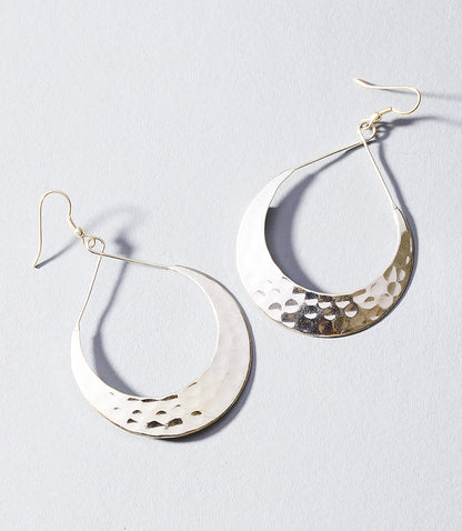 Lunar Crescent Hammered Hoop Earrings