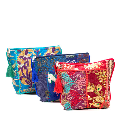 Kantha Travel Jewelry Pouch - Assorted Upcycled Sari Fabric