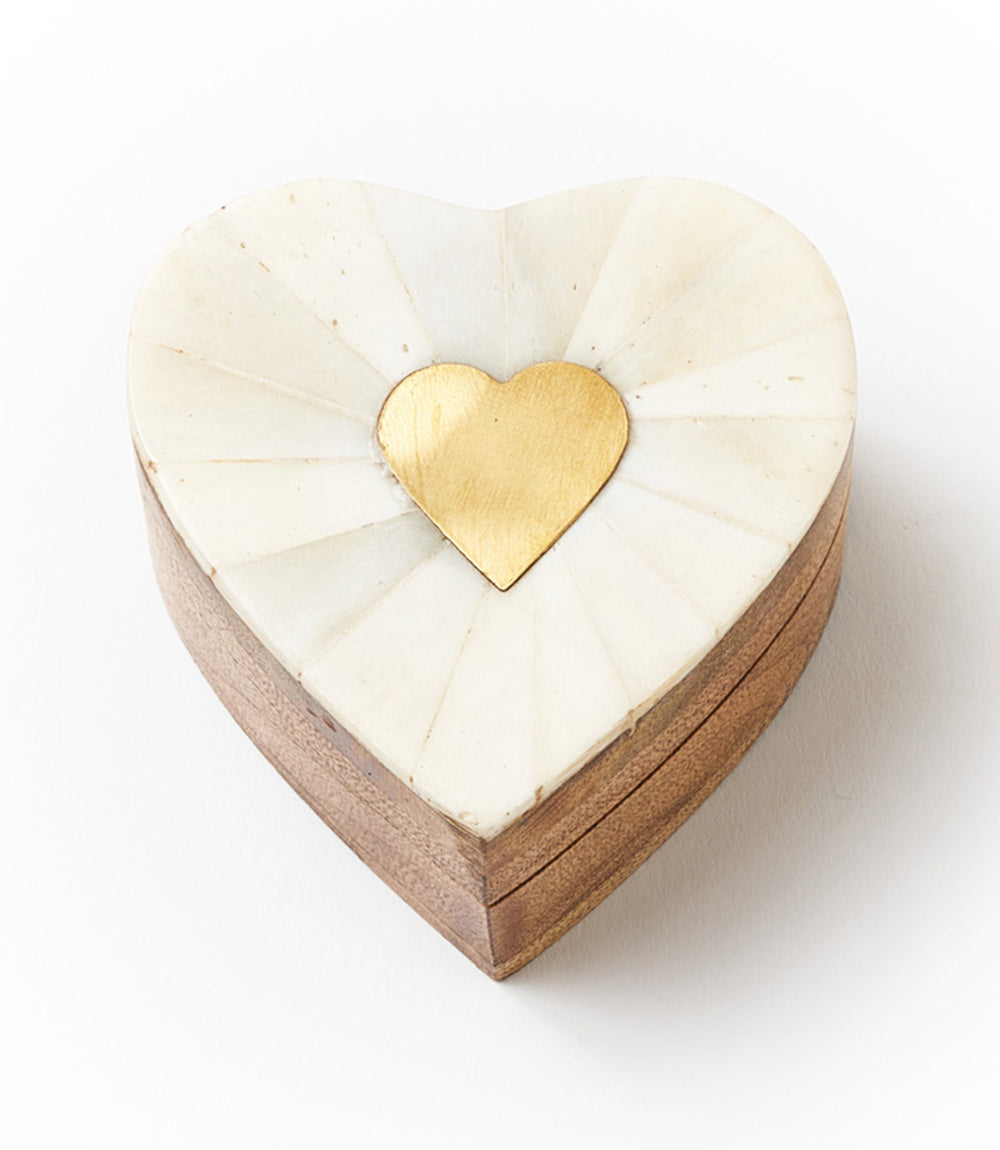 Mukhendu Heart Keepsake Box - Bone, Brass Inlay