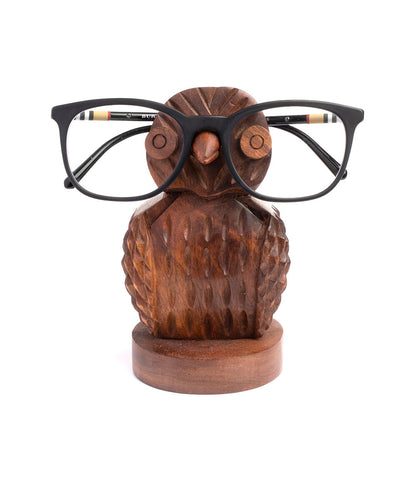 Owl Eyeglass Holder Stand - Hand Carved Wood