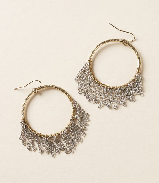 Bhavani Gold Hoop Earrings Silver Chain Tassel