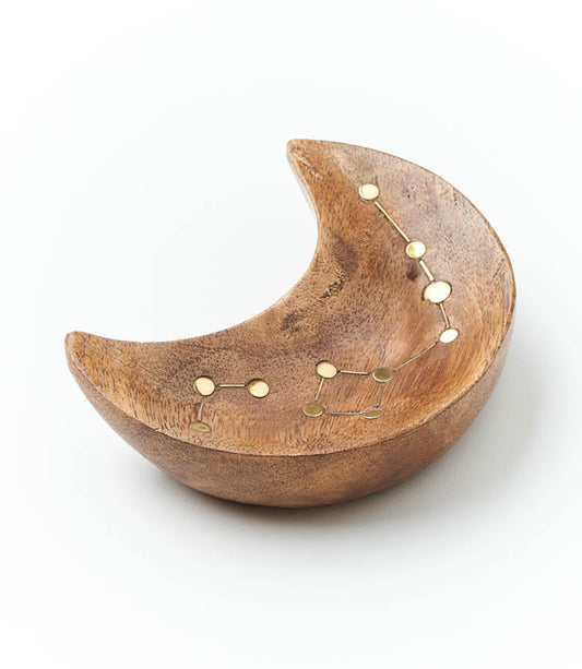 Jyotisha Crescent Moon Jewelry Tray Trinket Dish - Wood, Brass Inlay