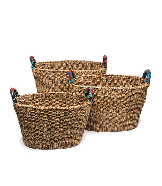 Harvest Floor Storage Baskets Set of 3 - Hand Woven, Assorted