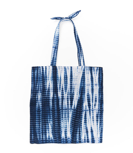 Shibori Tie Dye Shopping Tote Bag - Indigo, White