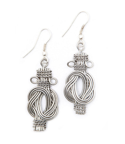 Buddha Knot Wired Drop Earrings - Silver