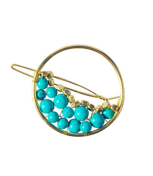 Jatasya Beaded Hoop Hair Clip - Turquoise, Gold