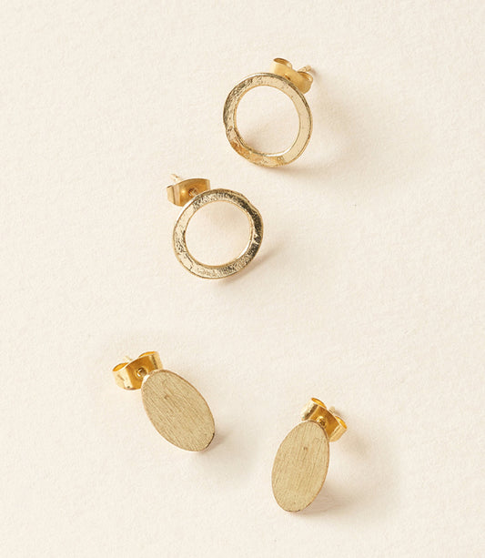 Diya Gold Stud Earrings Set of 2 - Circle, Oval