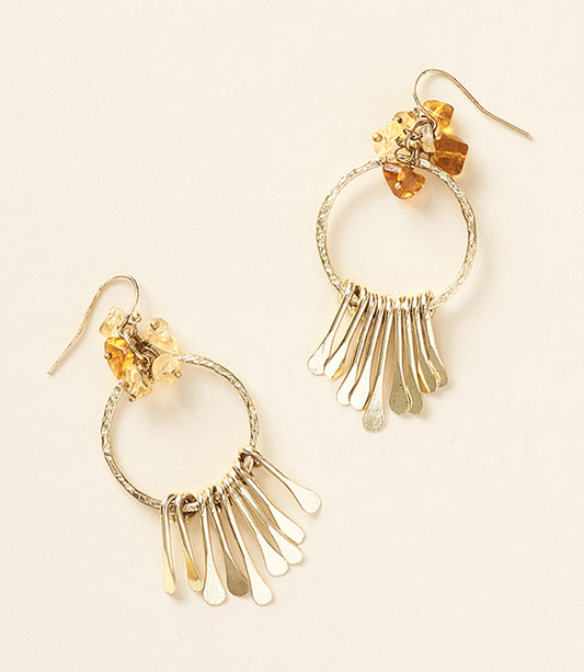 Ridhi Citrine and Sunstone Brass Fringe Dangle Earrings