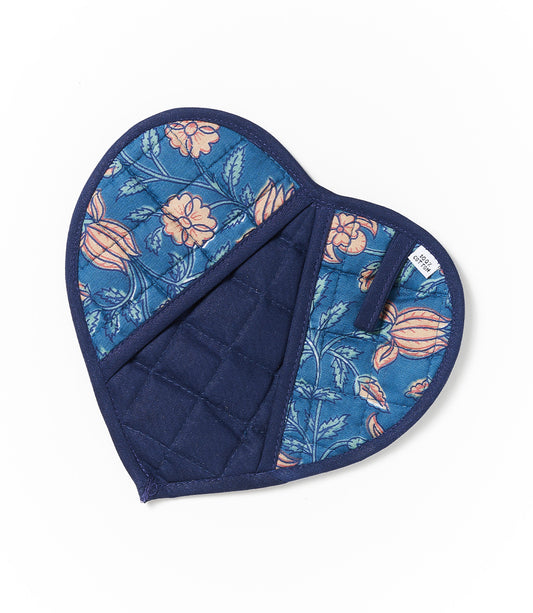 Alaya Heart Pot Holder Oven Mitt - Hand Block Print