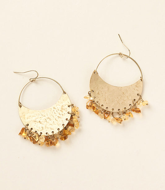 Ridhi Citrine & Sunstone Fringe Hammered Hoop Earrings