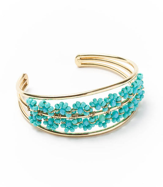 Jatasya Beaded Cuff Bracelet - Turquoise, Gold - Matr Boomie Wholesale