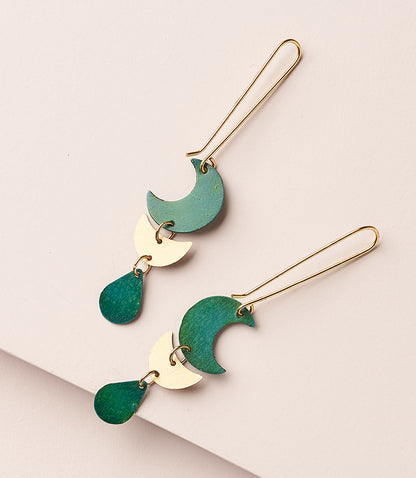 Rajani Moon Phase Drop Earrings - Teal, Gold