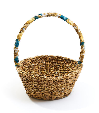 Harvest Long Handle Easter Basket - Hand Woven, Upcycled Sari