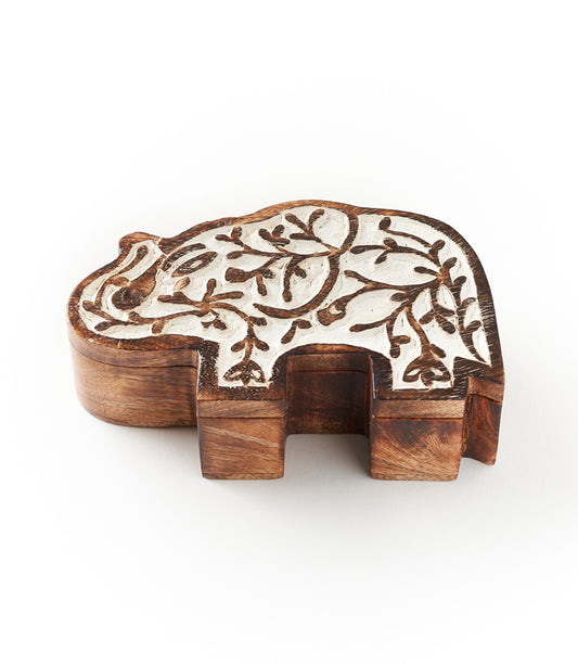 Aashiyana Elephant Wooden Pivot Box - Hand Carved Antique Finish