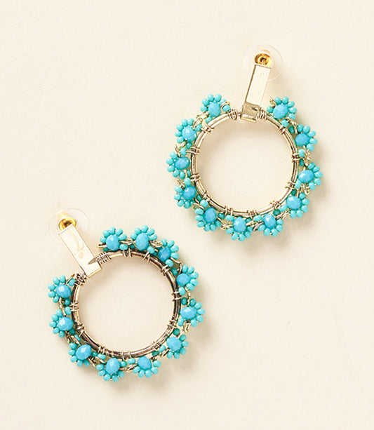 Jatasya Flower Hoop Earrings - Turquoise