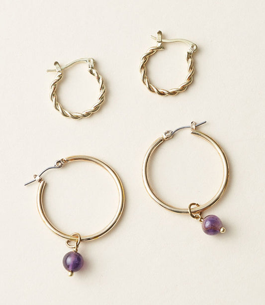 Jambumani Amethyst Mini Hoop Earrings - Set of 2