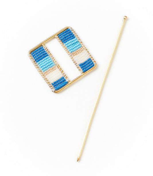 Adiya Blue Beaded Hair Slide with Stick