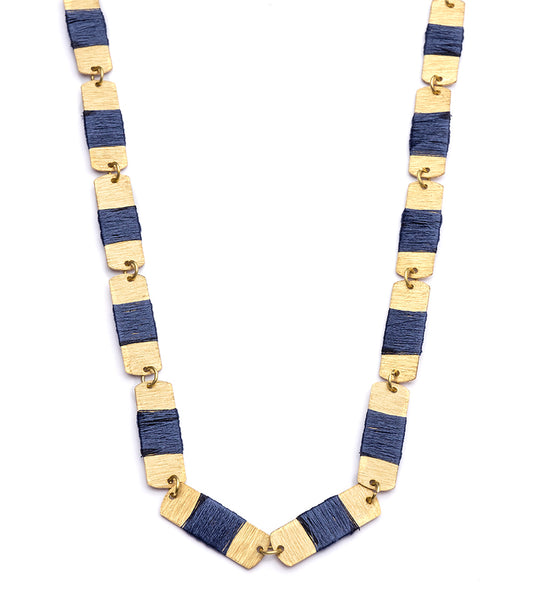 Kaia Chain Link Drop Necklace - Navy Thread Wrapped