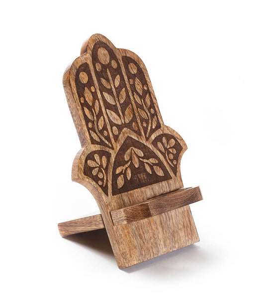 Hamsa Phone Stand for Desk - Mango Wood, Fair Trade