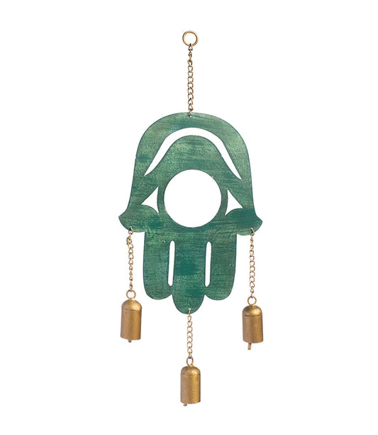 Patina Hamsa Bell Wind Chime - Fair Trade Home Decor