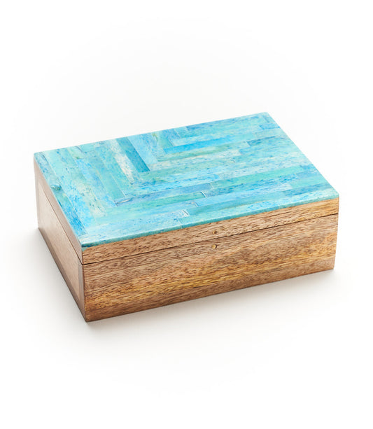 Akasha Aqua Treasure Box - Handcrafted Bone, Wood