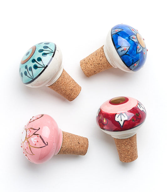 Jalini Wine Stopper Cork - Hand Painted Ceramic, Assorted