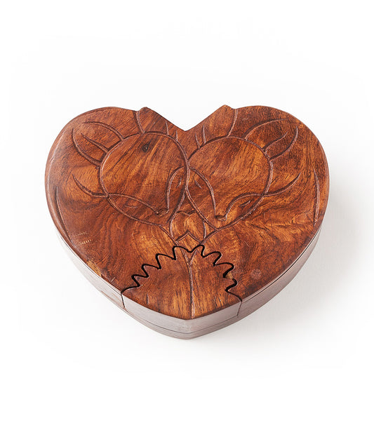 Foxes in Love Puzzle Box - Carved Indian Rosewood