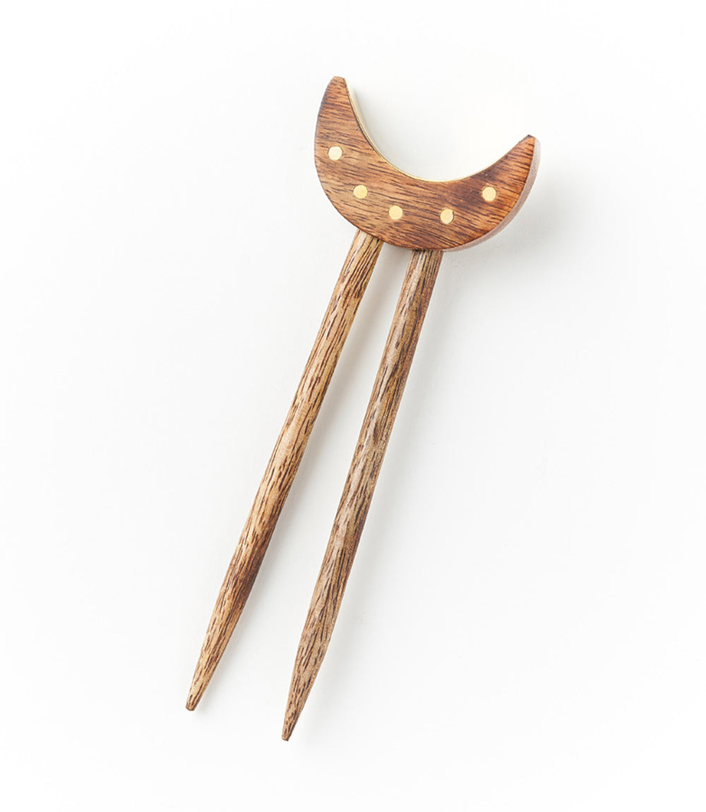 Jyotisha Crescent Moon Wood Hair Pin - Hand Carved - Matr Boomie Wholesale