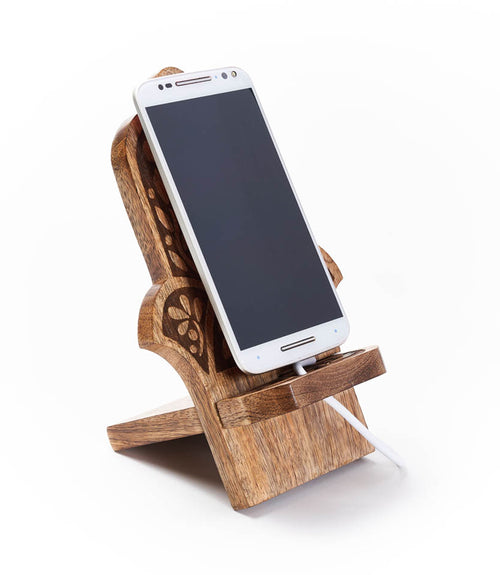 Hamsa Phone Stand for Desk - Mango Wood, Fair Trade