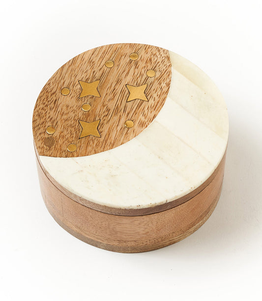 Nakshatra Moon Stars Pivot Box - Bone, Wood, Brass - Matr Boomie Wholesale