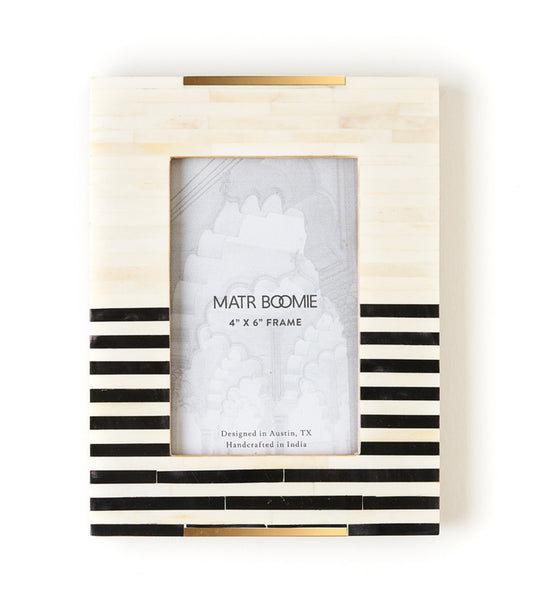 Mukhendu Stripe 4x6 Black & White Picture Frame - Handcrafted Bone - Matr Boomie Wholesale