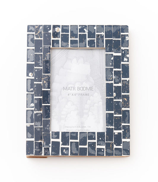 Sitaara 4x6 Midnight Blue Picture Frame - Glass Tile, Handmade