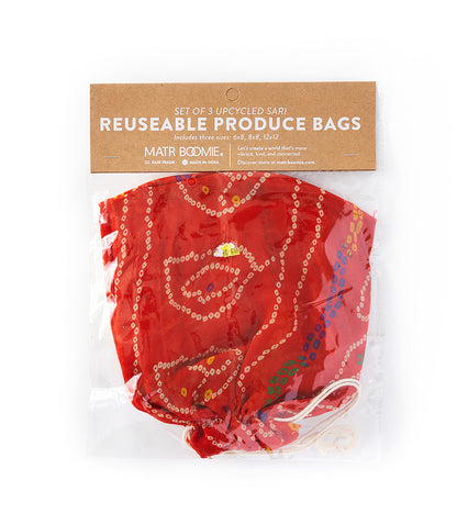 Reusable Grocery Produce Bags Set of 3 - Assorted Upcycled Sari