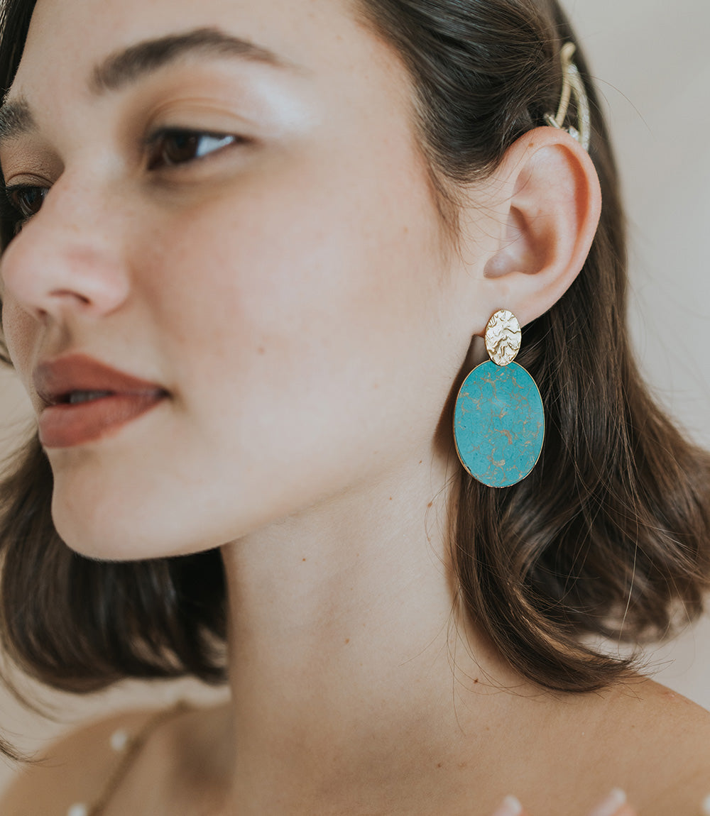 Sandhya Reconstituted Stone Drop Earrings - Turquoise