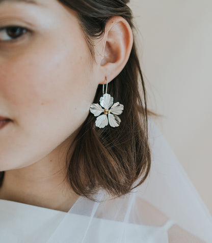 Sayuri Flower Silver Drop Earrings