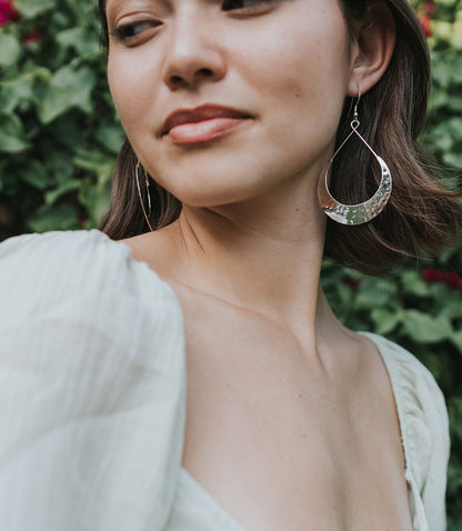 Lunar Crescent Hammered Hoop Earrings