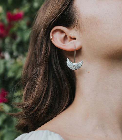 Bairavi Crescent Moon Drop Earrings - Silver
