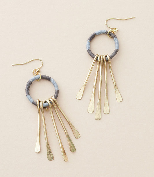 Kaia Brass Tassel Earrings - Blue Thread Wrapped